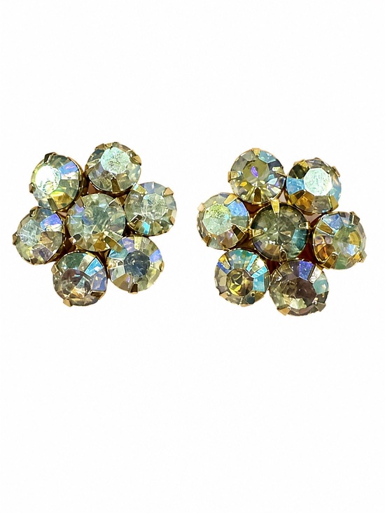Jewelry - Vintage 1960s Aurora Crystal Cluster Screw back Earrings - Gold Tone